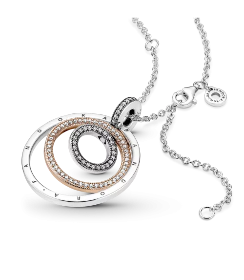 Collar en plata de ley y Pandora Rose Colgante Círculos en Dos Tonos