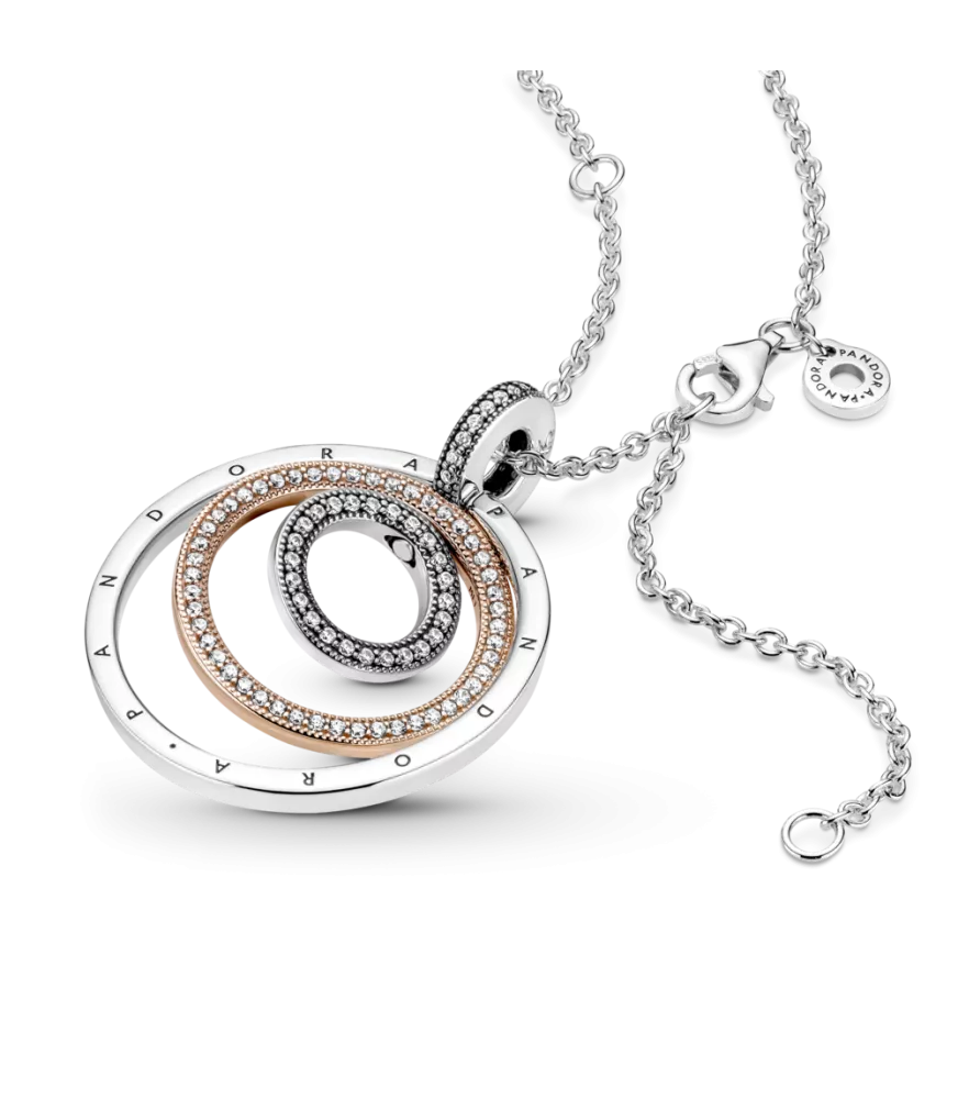 Collar en plata de ley y Pandora Rose Colgante Círculos en Dos Tonos