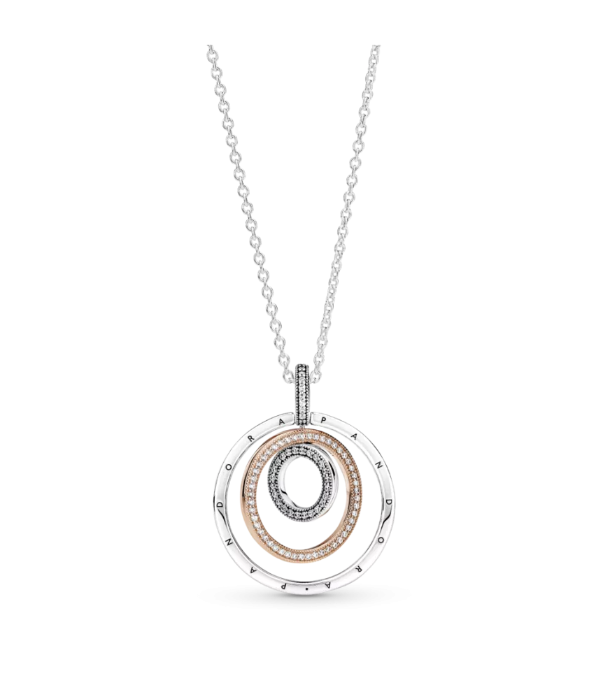 Collar en plata de ley y Pandora Rose Colgante Círculos en Dos Tonos