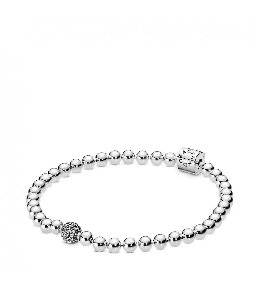 Pulsera en Plata de Ley  de cuentas y pavé