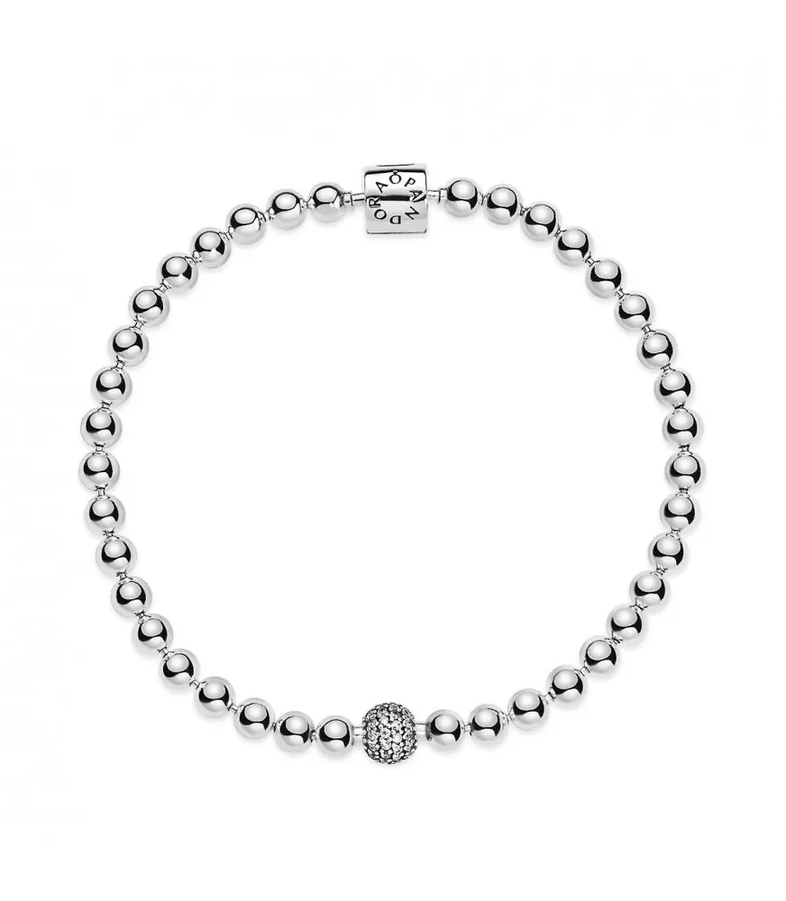 Pulsera en Plata de Ley  de cuentas y pavé