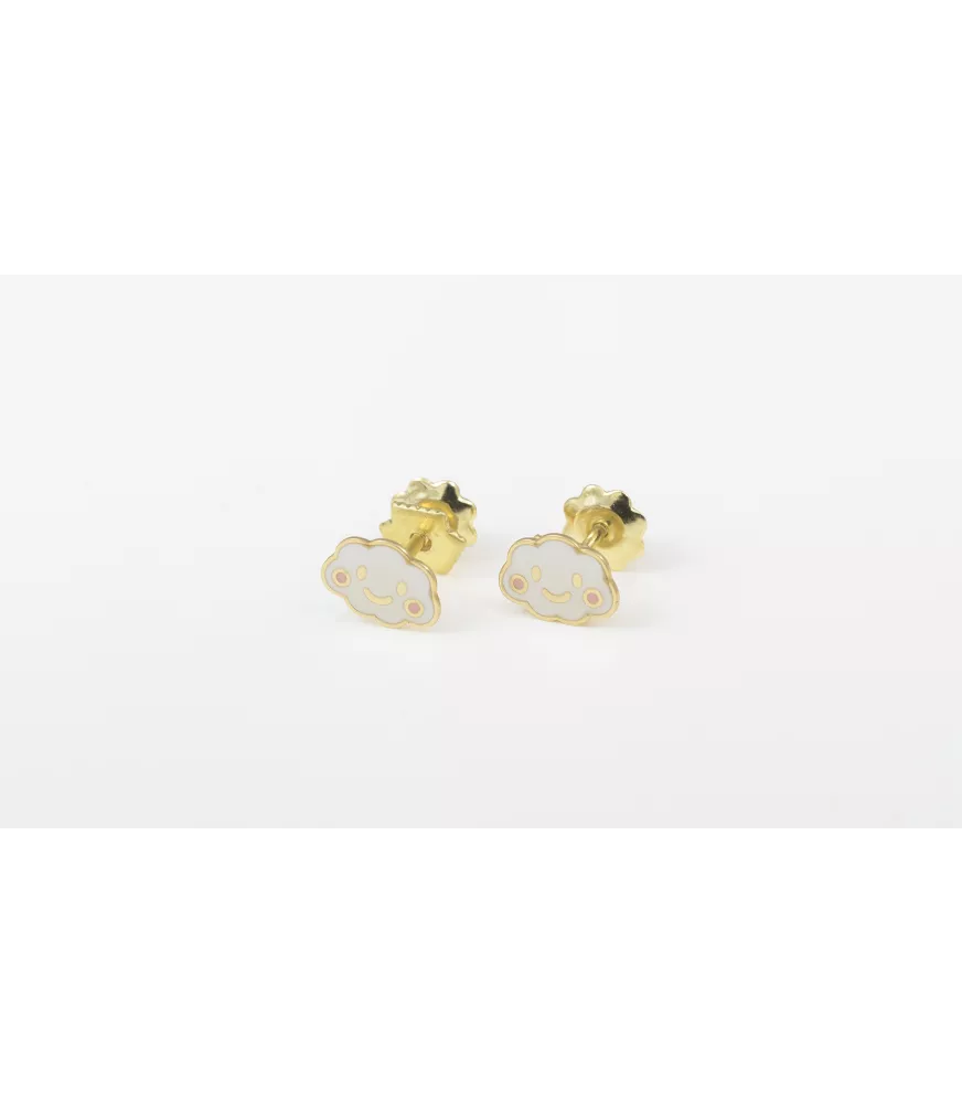 PENDIENTE DE BEBE ORO 18 KTS NUBE ESMALTE BLANCO