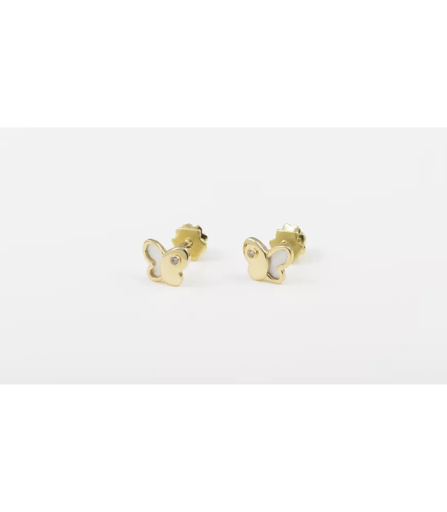 PENDIENTE DE BEBE ORO 18 KTS MARIPOSA NACAR Y CIRCONITA