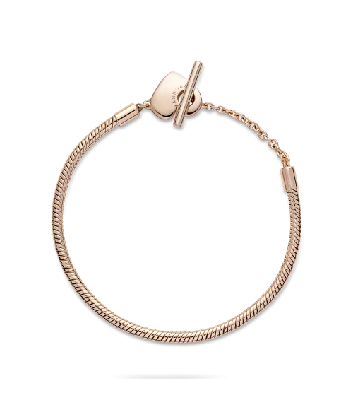 Pulsera Pandora Moments Cadena de Serpiente con un recubrimiento en oro rosa de 14k con Cierre en T y Corazón
