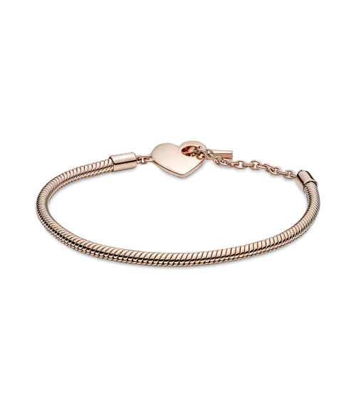 Pulsera Pandora Moments Cadena de Serpiente con un recubrimiento en oro rosa de 14k con Cierre en T y Corazón