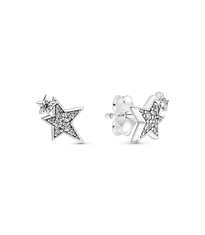 Pendientes de botón en plata de ley Estrellas Asimétricas Brillantes