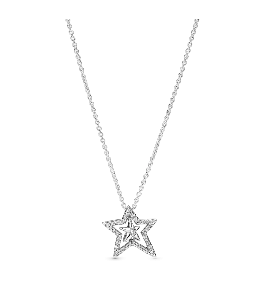 Collar en plata de ley Estrella Asimétrica en Pavé