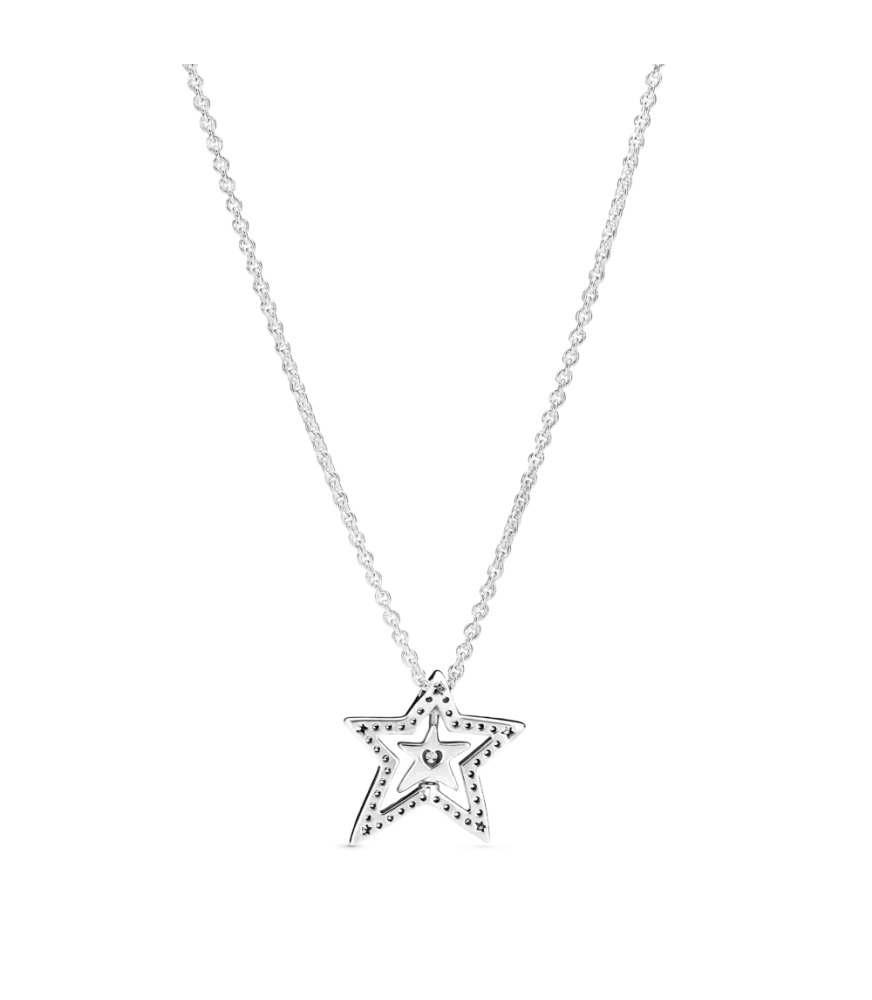Collar en plata de ley Estrella Asimétrica en Pavé