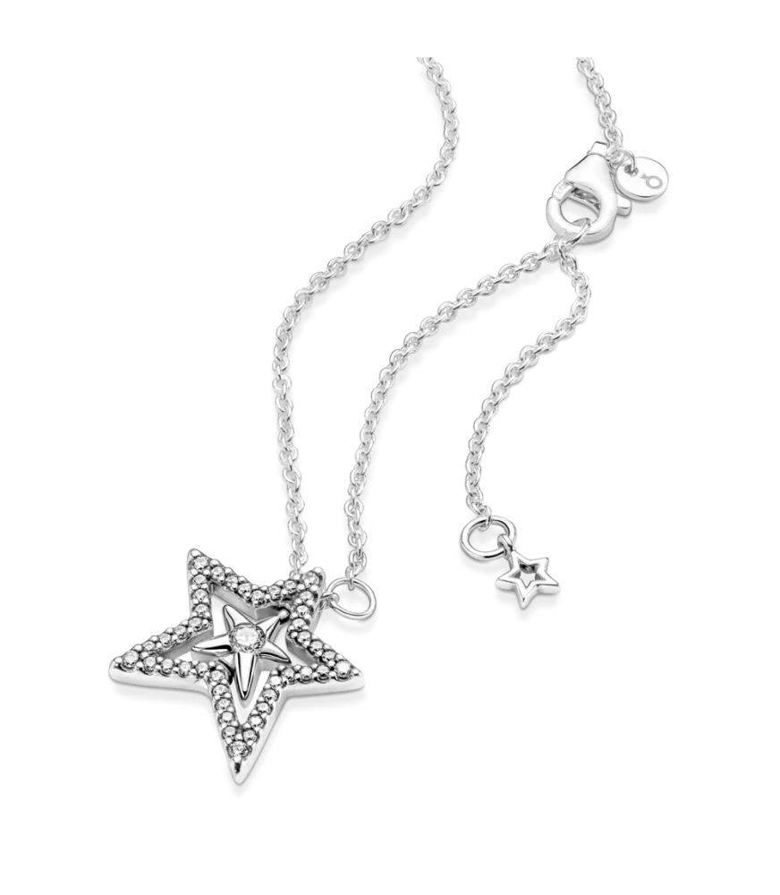 Collar en plata de ley Estrella Asimétrica en Pavé