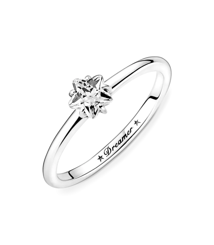 Anillo Solitario en plata de ley Estrella Brillante Celestial