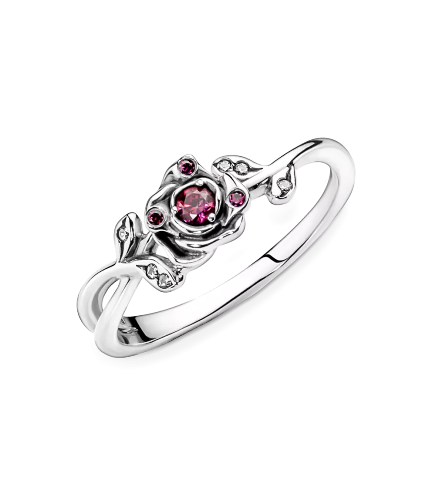 Anillo en plata de ley Rosa de la Bella y la Bestia de Disney