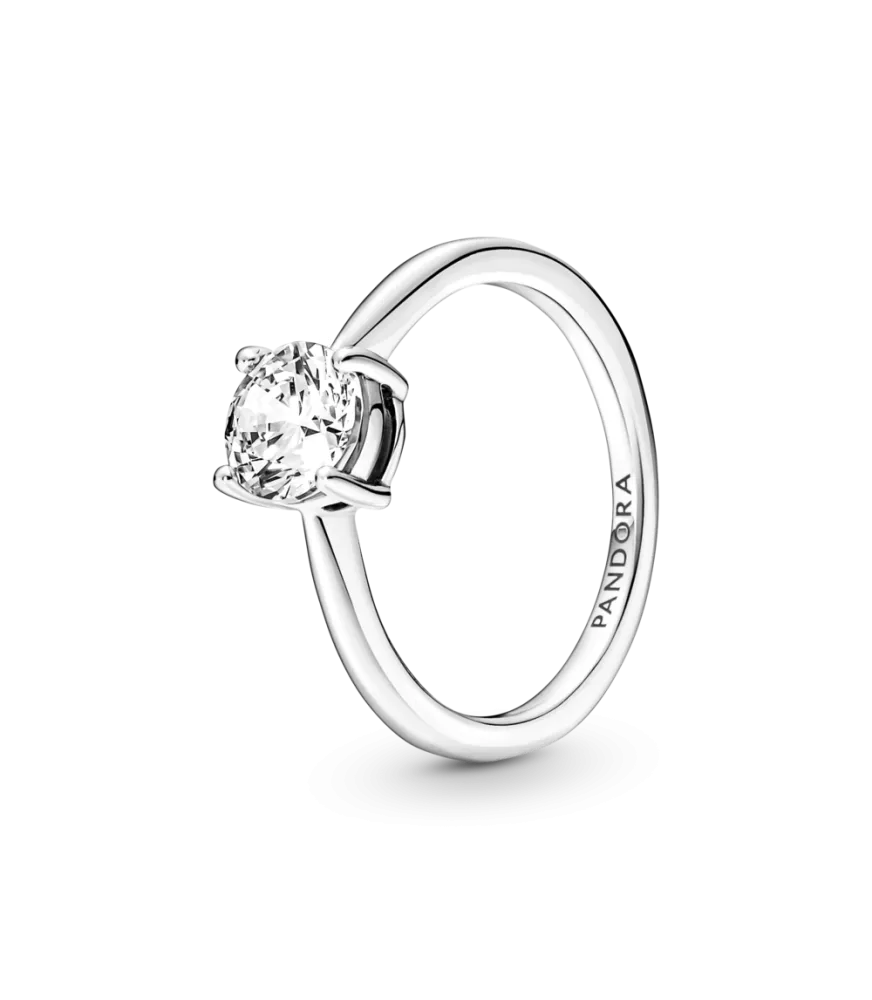 Anillo Solitario en plata de ley Brillante