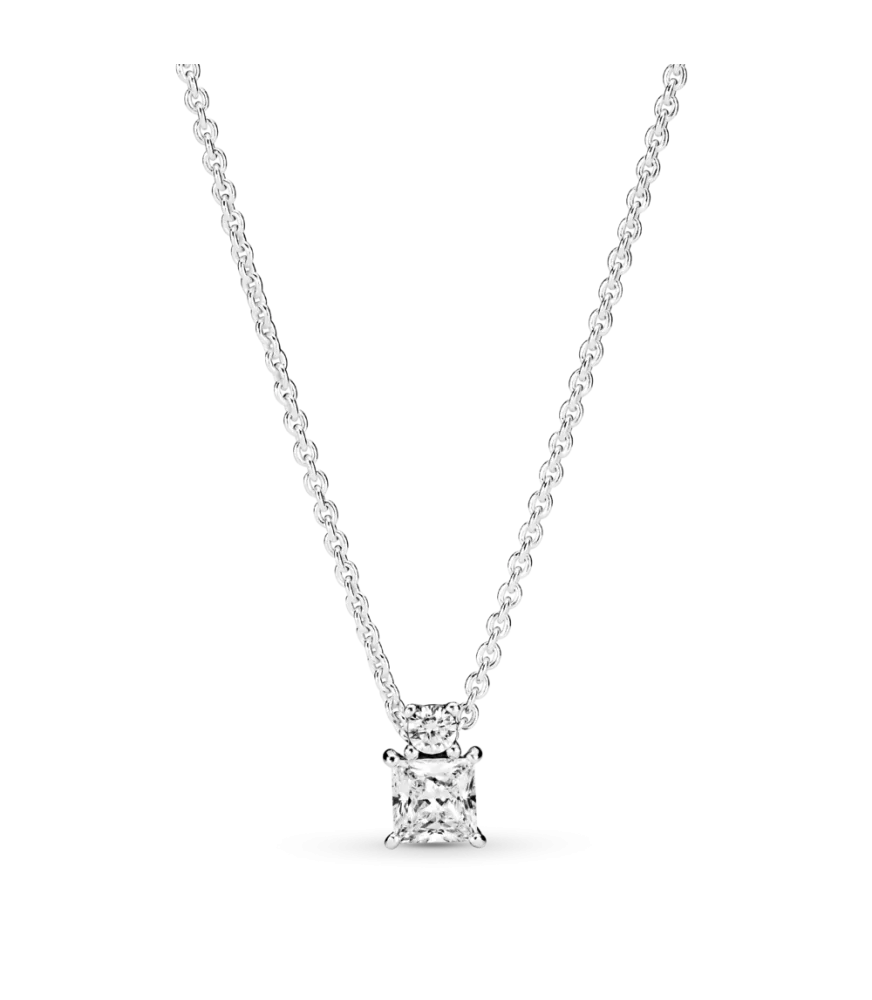 Collar en plata de ley Círculo & Cuadrado Brillantes