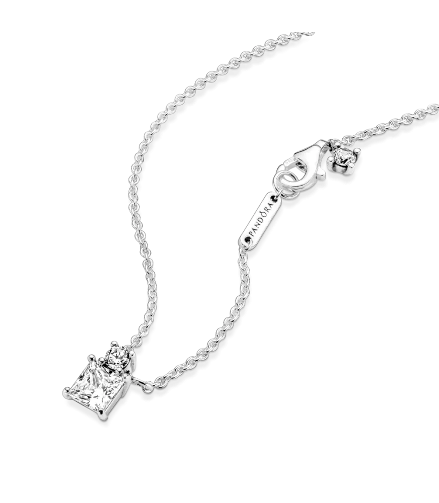 Collar en plata de ley Círculo & Cuadrado Brillantes