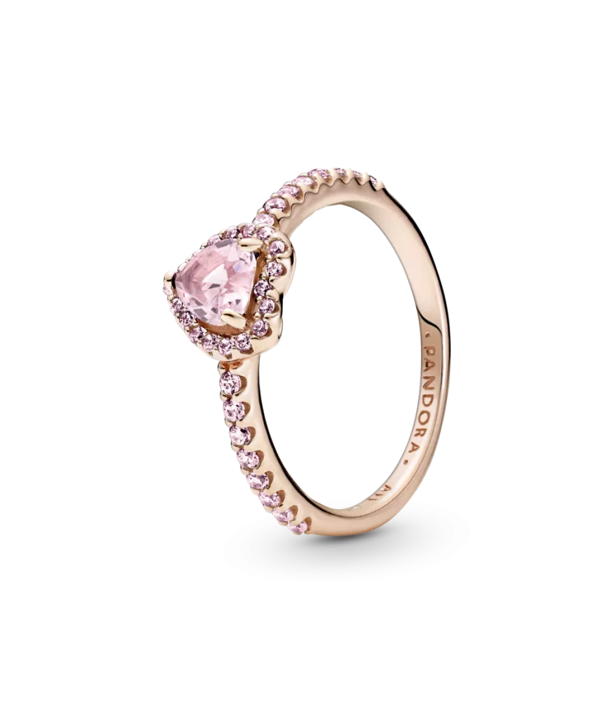 Anillo con un recubrimiento en oro rosa de 14k Corazón Brillante Elevado