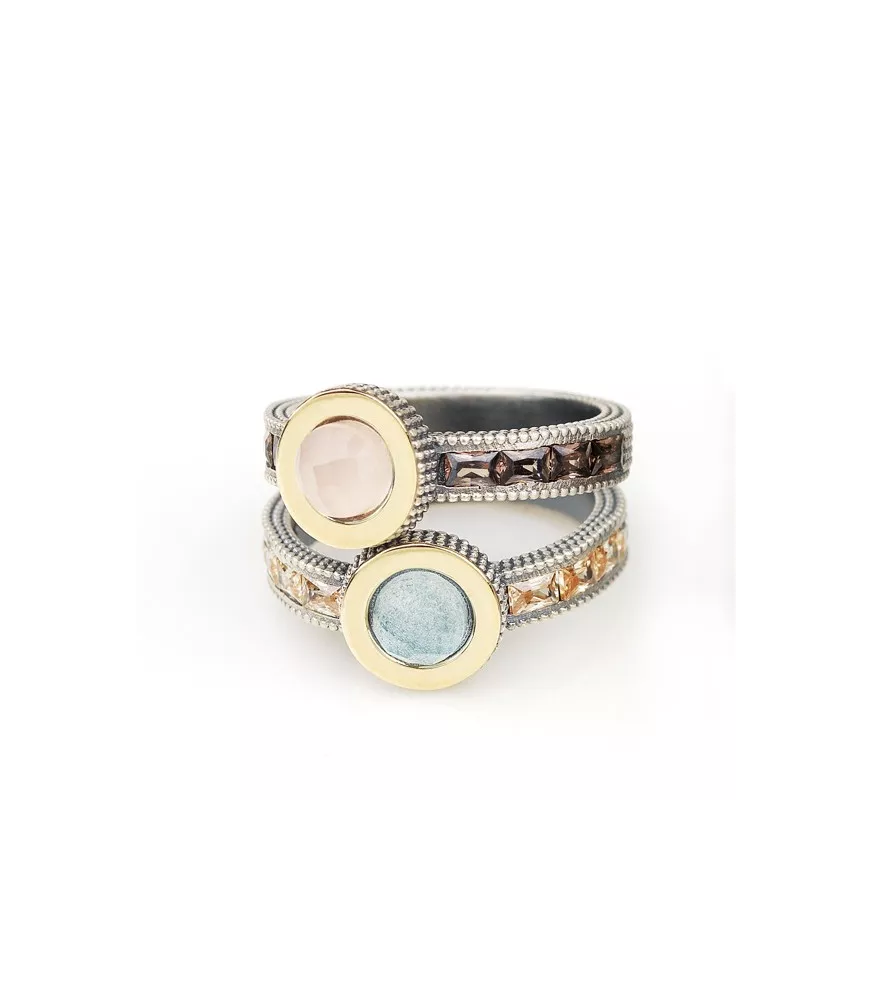 Anillo Sunfield en plata, oro 9k y con circonitas de colores.