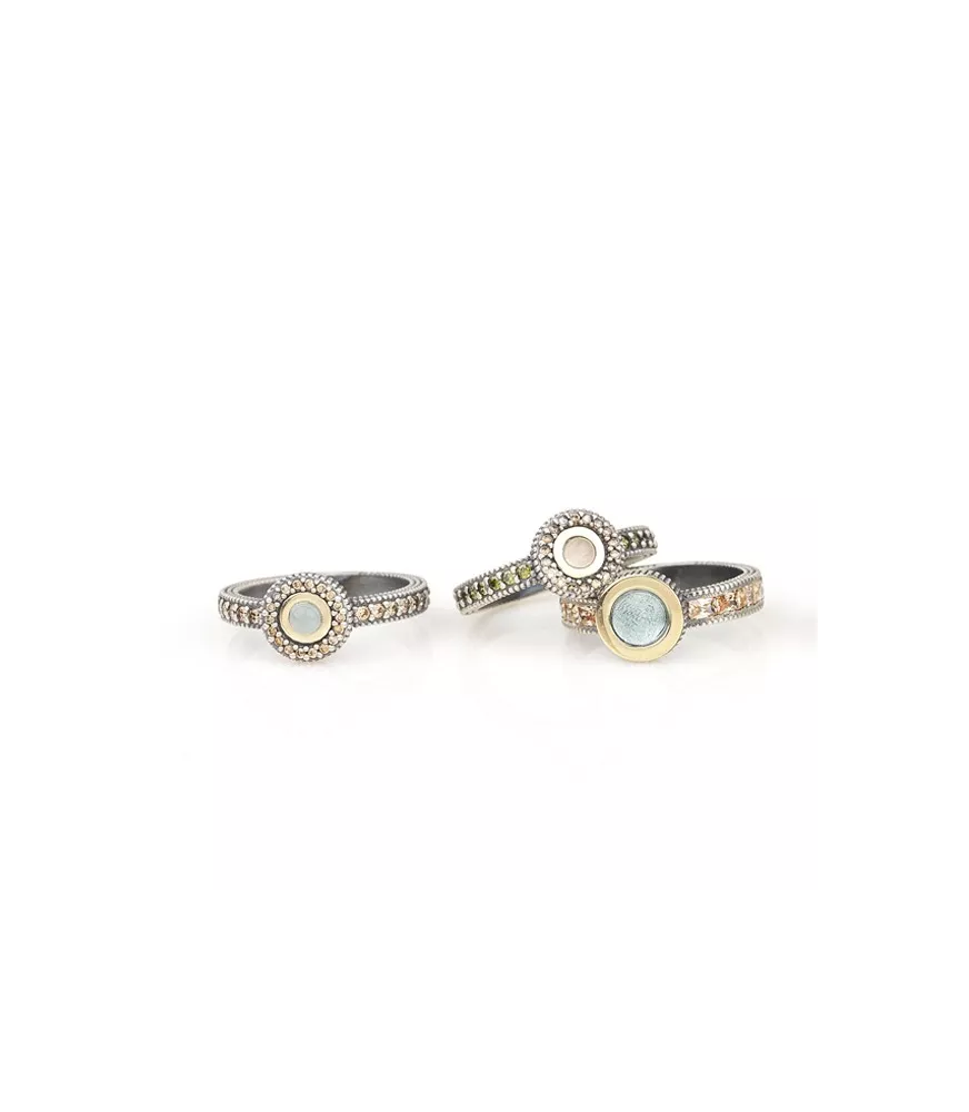 Anillo Sunfield en plata, oro 9k y con circonitas de colores.