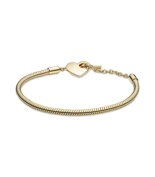 Pulsera Pandora Moments con un recubrimiento en oro de 14k Cadena de Serpiente con Cierre en T y Corazón