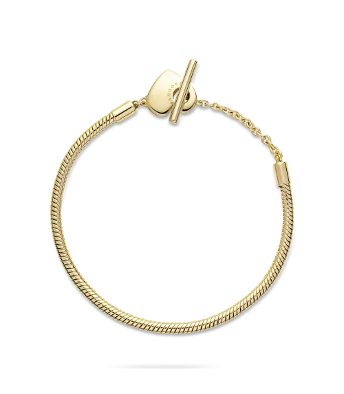 Pulsera Pandora Moments con un recubrimiento en oro de 14k Cadena de Serpiente con Cierre en T y Corazón