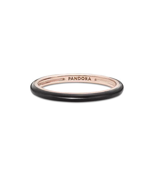 Anillo con un recubrimiento en oro rosa de 14k Esmalte Negro Pandora ME