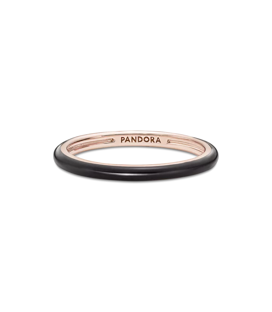Anillo con un recubrimiento en oro rosa de 14k Esmalte Negro Pandora ME
