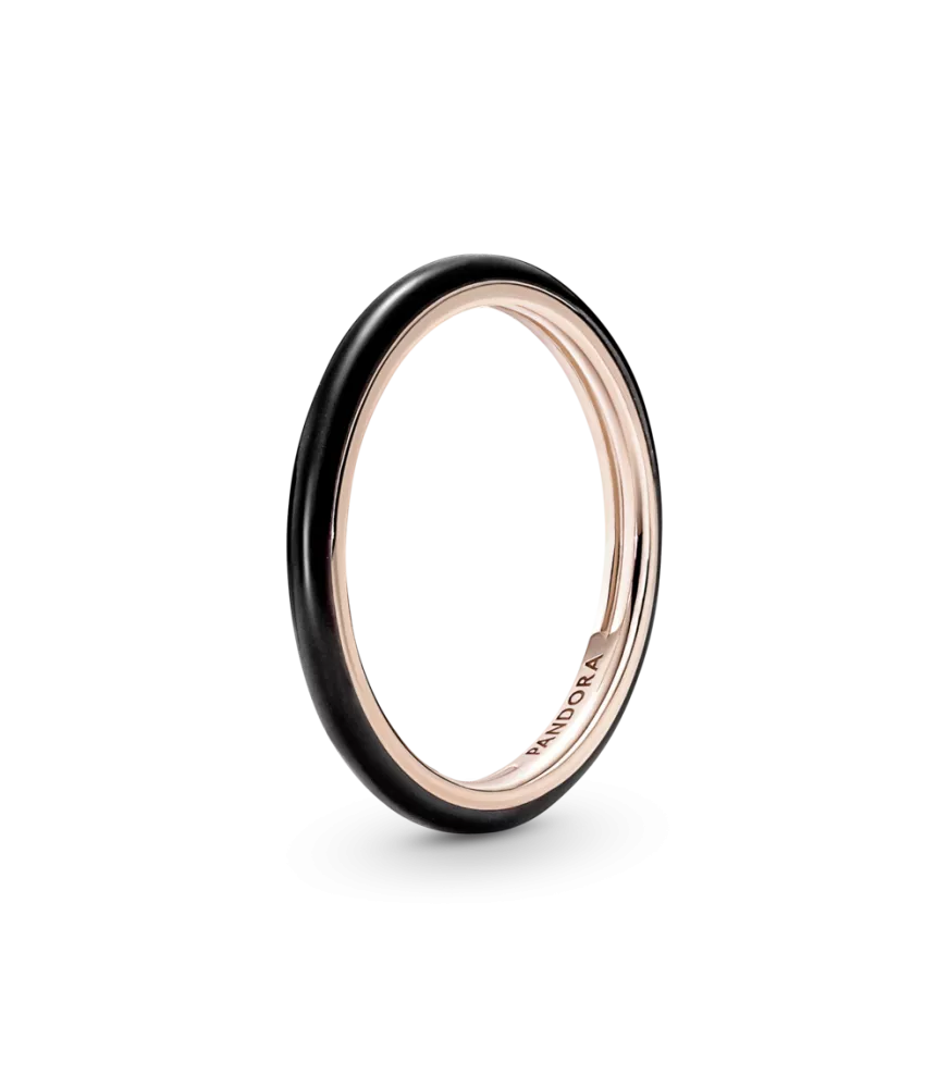 Anillo con un recubrimiento en oro rosa de 14k Esmalte Negro Pandora ME