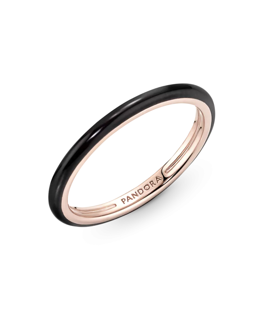 Anillo con un recubrimiento en oro rosa de 14k Esmalte Negro Pandora ME
