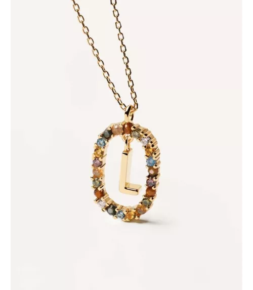 Collar P D Paola, letra L, con baño de oro de 18k.