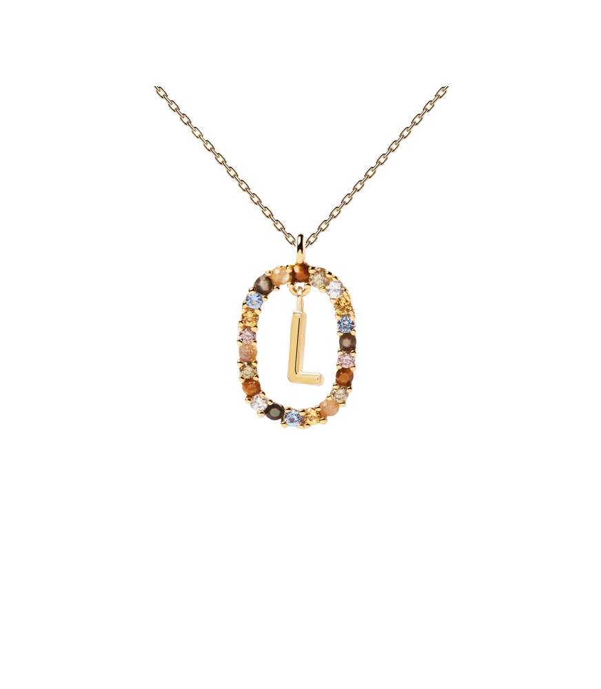 Collar P D Paola, letra L, con baño de oro de 18k.