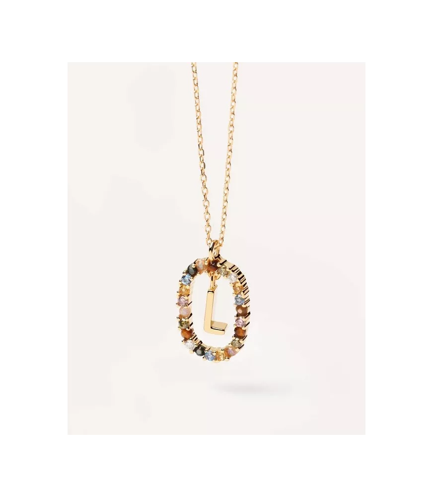 Collar P D Paola, letra L, con baño de oro de 18k.