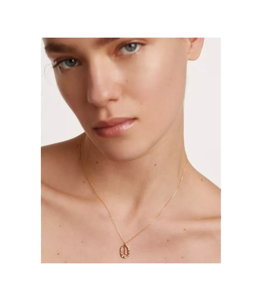 Collar P D Paola, letra L, con baño de oro de 18k.