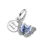 Charm Colgante Doble en plata de ley Mariposa Azul & Cita