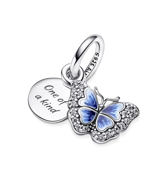 Charm Colgante Doble en plata de ley Mariposa Azul & Cita