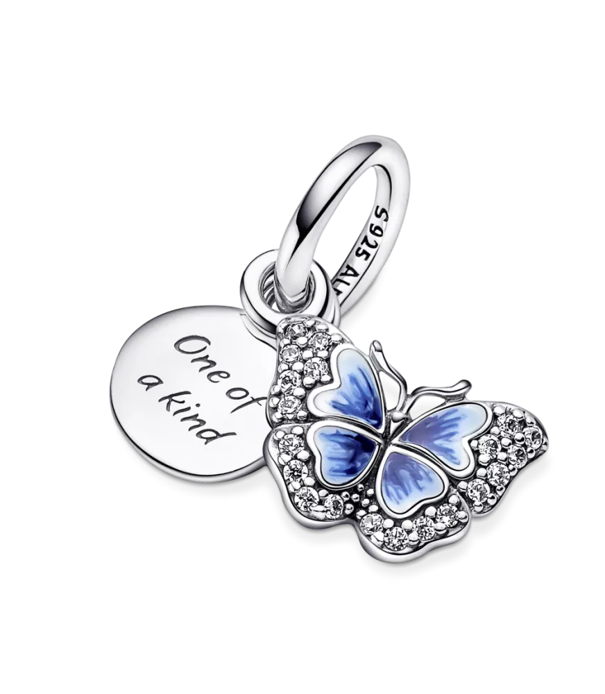 Charm Colgante Doble en plata de ley Mariposa Azul & Cita