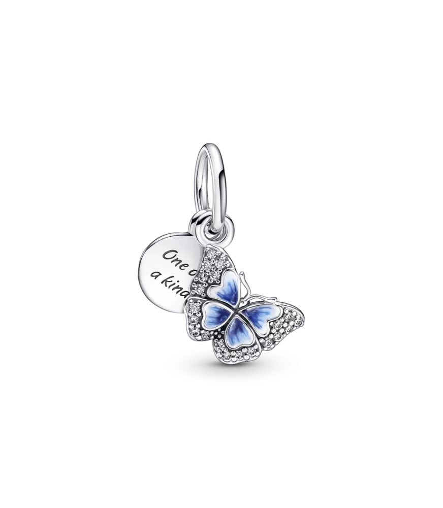 Charm Colgante Doble en plata de ley Mariposa Azul & Cita