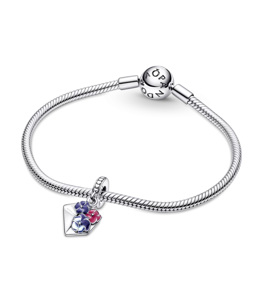  Charm Colgante en plata de ley Sobre con Flores Pensamiento