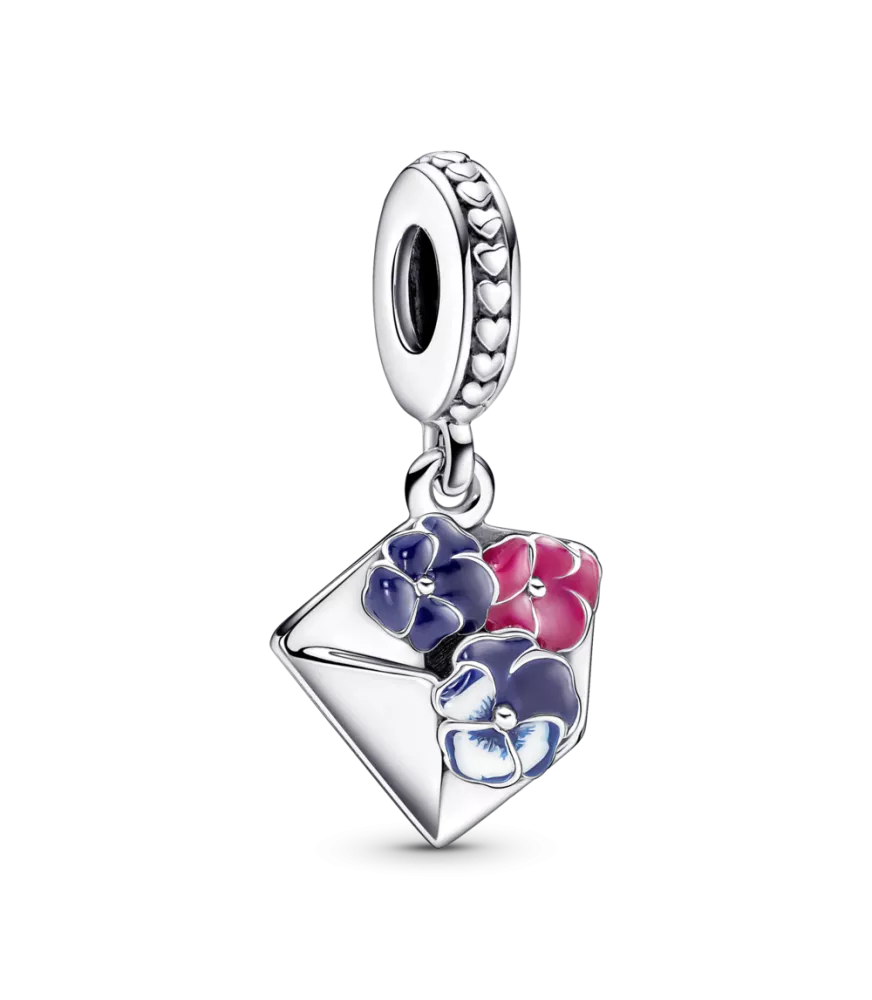  Charm Colgante en plata de ley Sobre con Flores Pensamiento