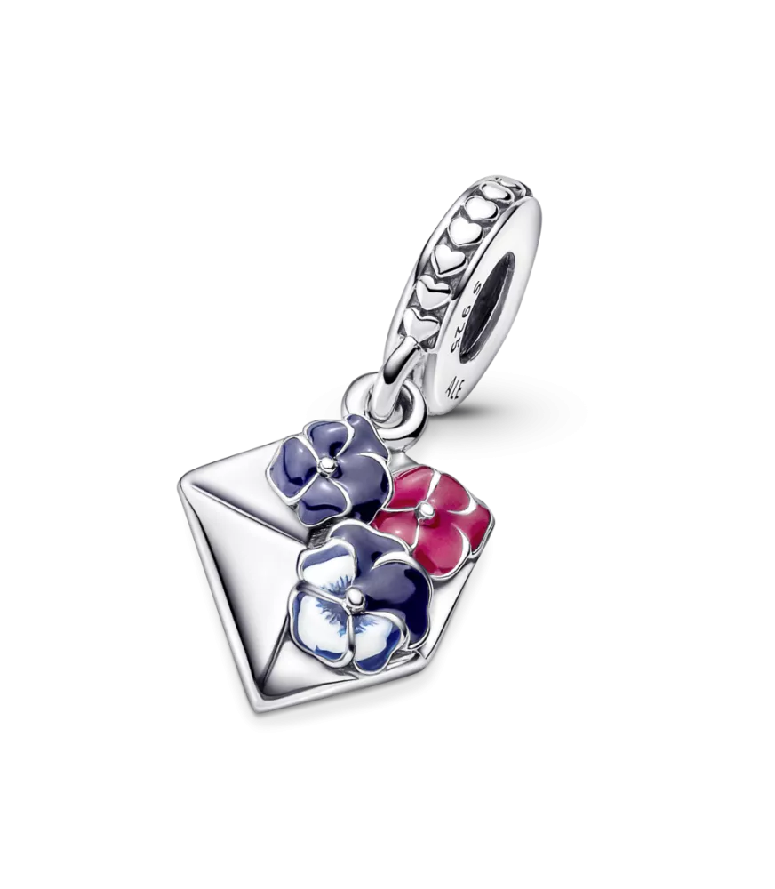  Charm Colgante en plata de ley Sobre con Flores Pensamiento