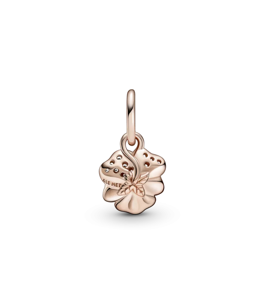 Charm Colgante con un recubrimiento en oro rosa de 14k Flor Pensamiento Morado