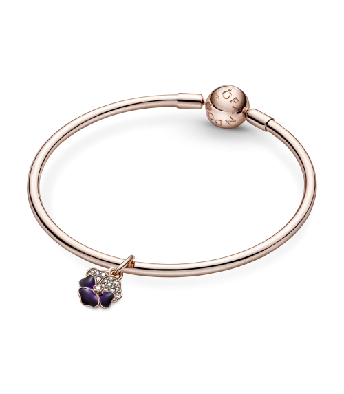 Charm Colgante con un recubrimiento en oro rosa de 14k Flor Pensamiento Morado