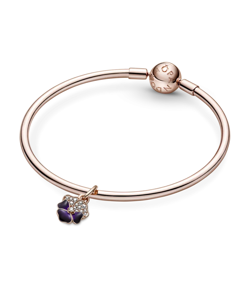 Charm Colgante con un recubrimiento en oro rosa de 14k Flor Pensamiento Morado