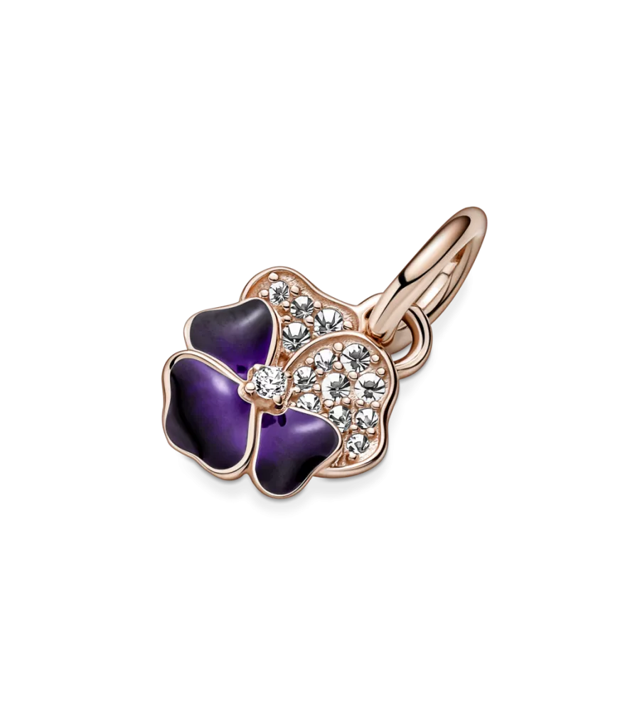 Charm Colgante con un recubrimiento en oro rosa de 14k Flor Pensamiento Morado