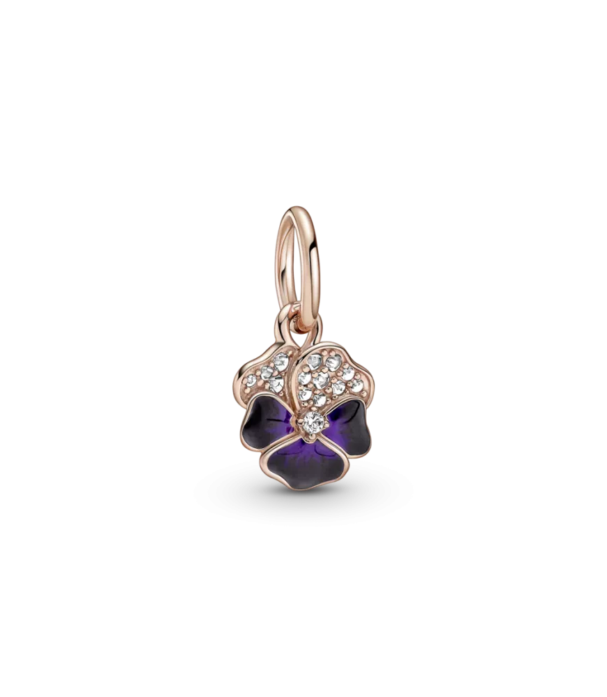 Charm Colgante con un recubrimiento en oro rosa de 14k Flor Pensamiento Morado