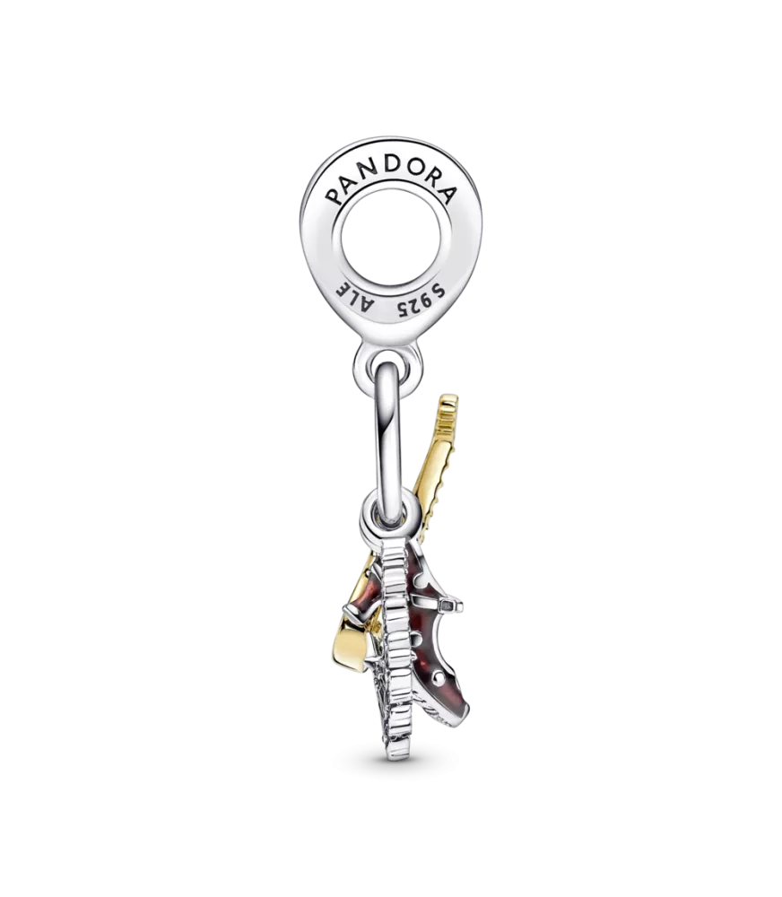 Charm Colgante en plata de ley y oro de 14k Guitarra Española, Zapato Flamenco & Abanico