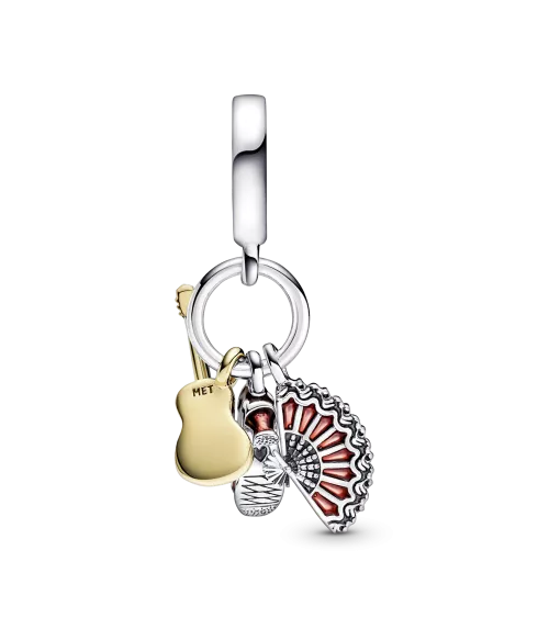 Charm Colgante en plata de ley y oro de 14k Guitarra Española, Zapato Flamenco & Abanico