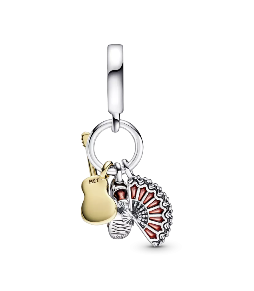 Charm Colgante en plata de ley y oro de 14k Guitarra Española, Zapato Flamenco & Abanico