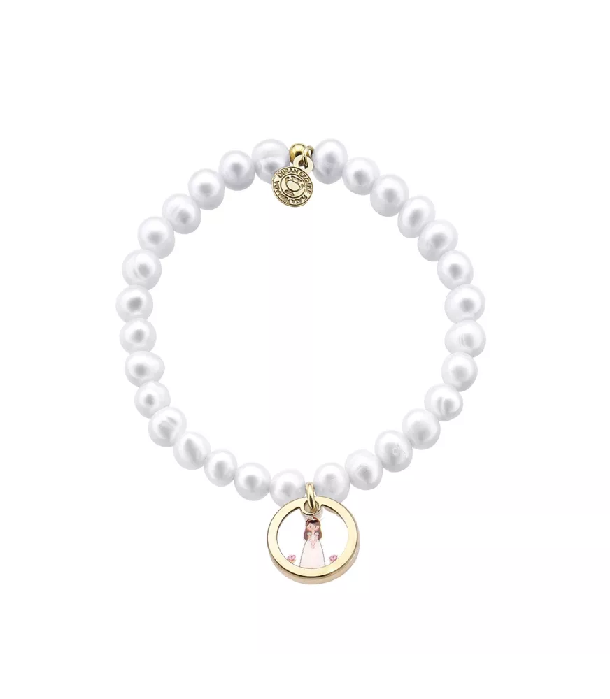 Pulsera Mi Primera Joya, niña de pie, en plata dorada.