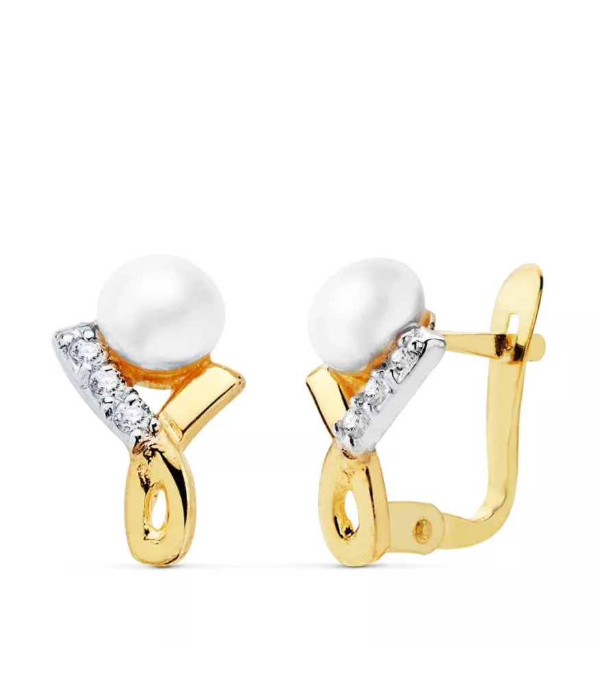 Pendientes de comunión oro y perla cierre catalán