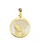 18K MEDALLA VIRGEN NIÑA NACAR REDONDA 17MM.