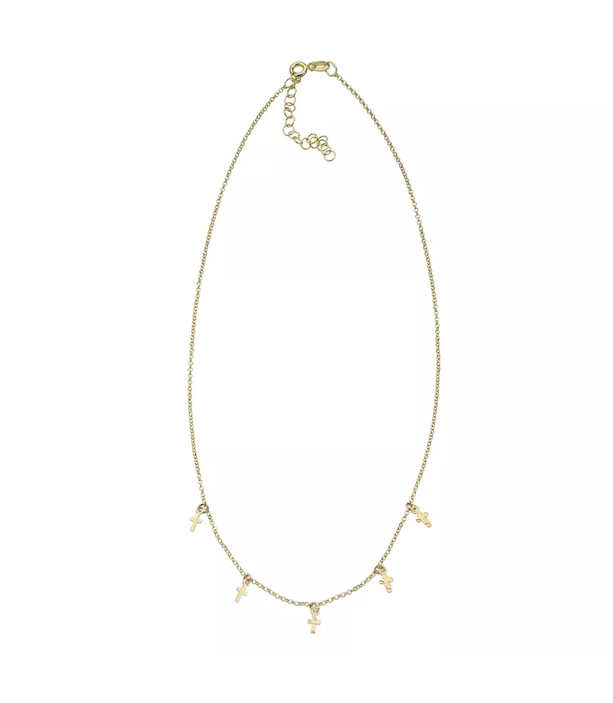 Gargantilla Mi Primera Joya, 5 cruces, en plata dorada.